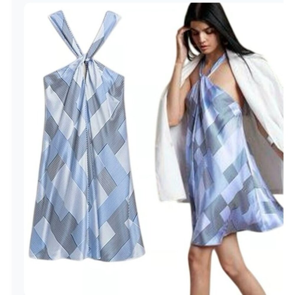 New Banana Republic Belay Silk Mini Dress sz L women Twisted Neckline